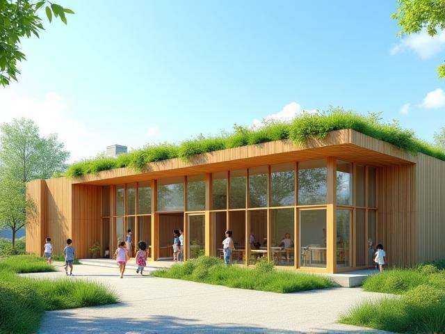 École bois et verre avec toiture végétalisée